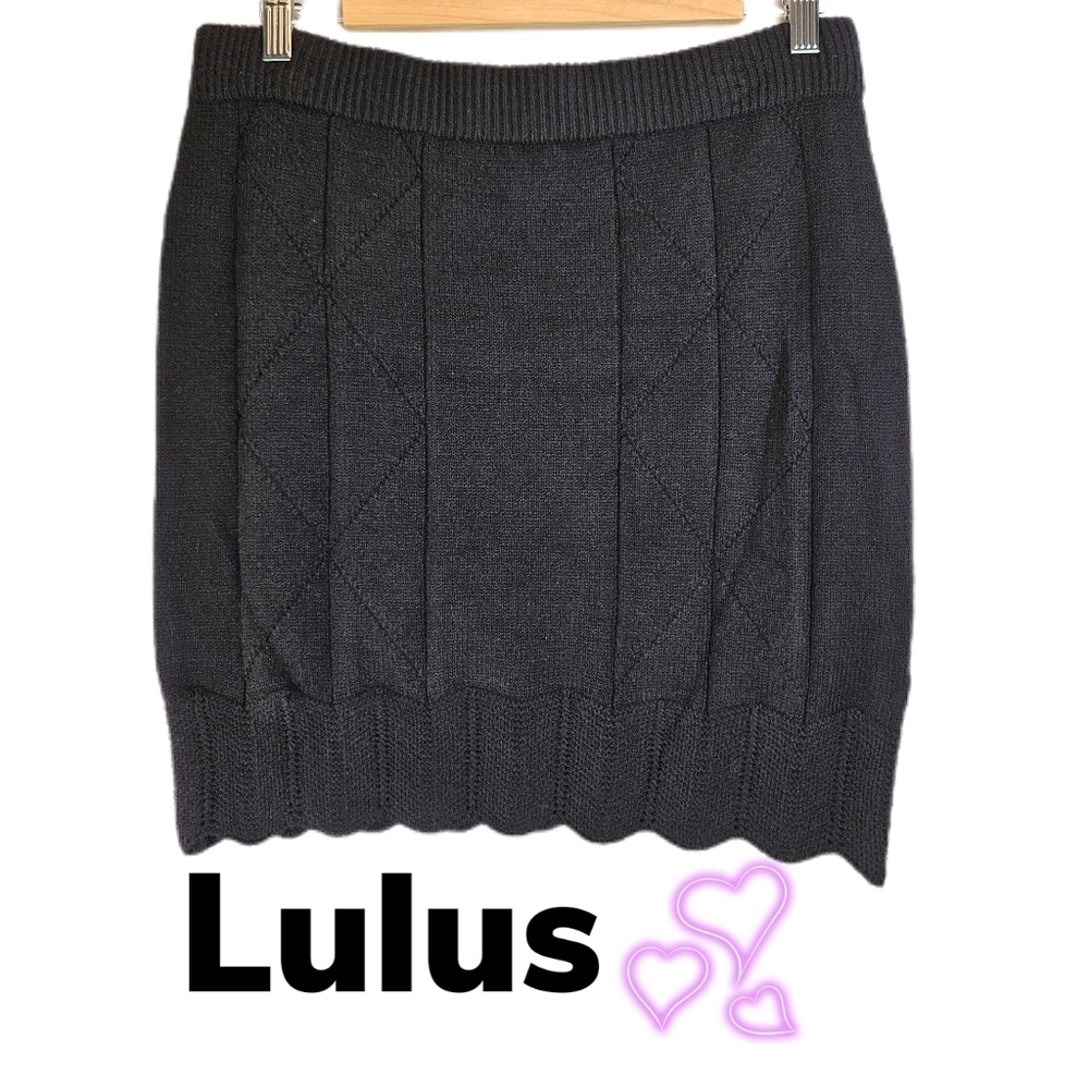 Lulus Black Knit Pull On Elastic Waist Pencil Short Casual Comfort Skirt Sz XL*